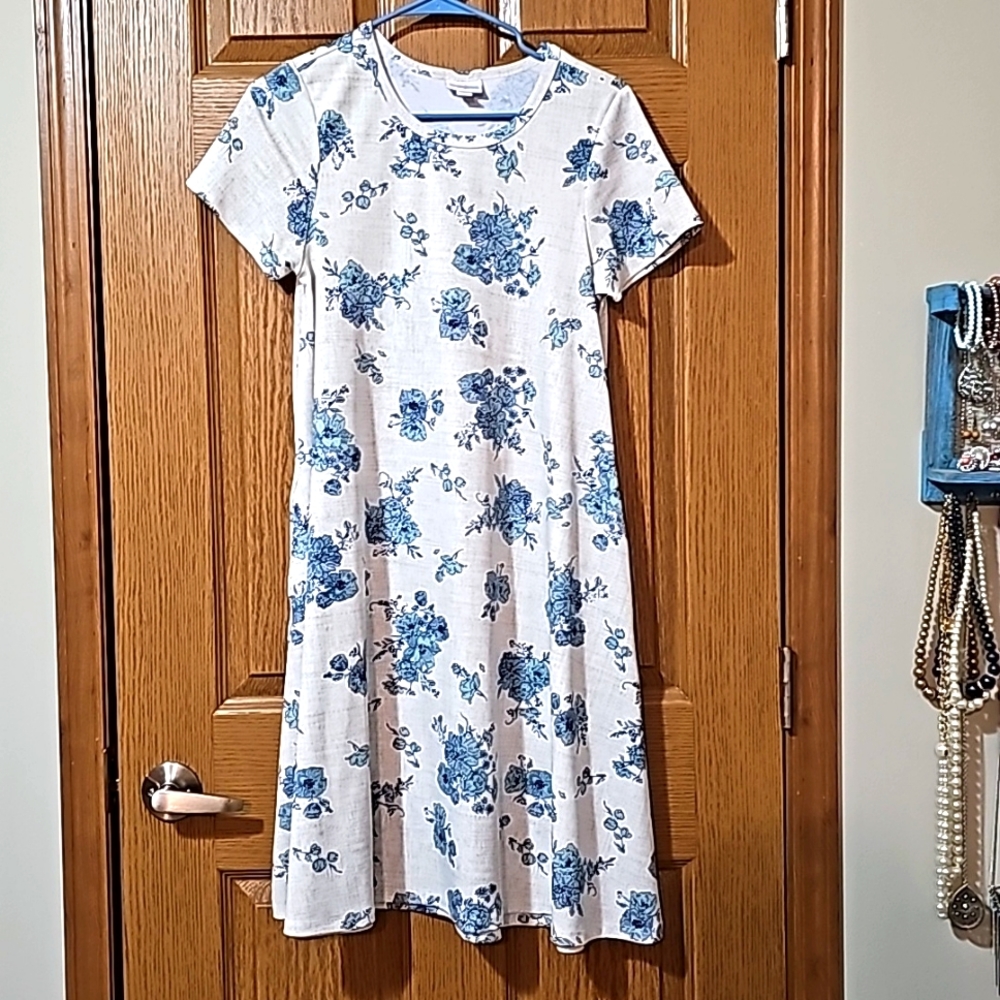 Lularoe xs tshirt dress gray with blue floral